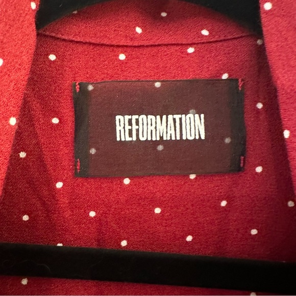 Reformation Dottie Red Polka Dot Tie Front Long Sleeve Cropped Blouse Crimson XS - Picture 9 of 10